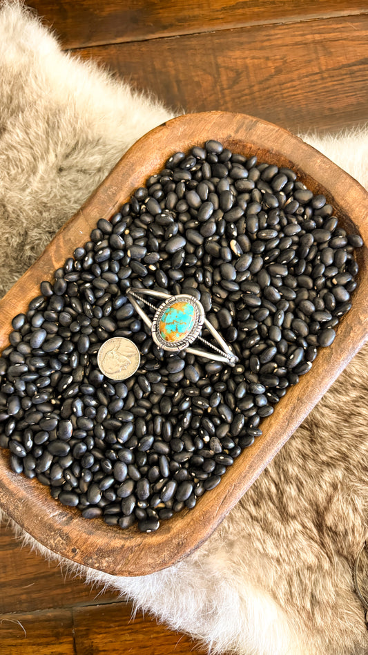 LARGE TURQUOISE CUFF W/ ROPE DETAIL BY DAVE SKEETS