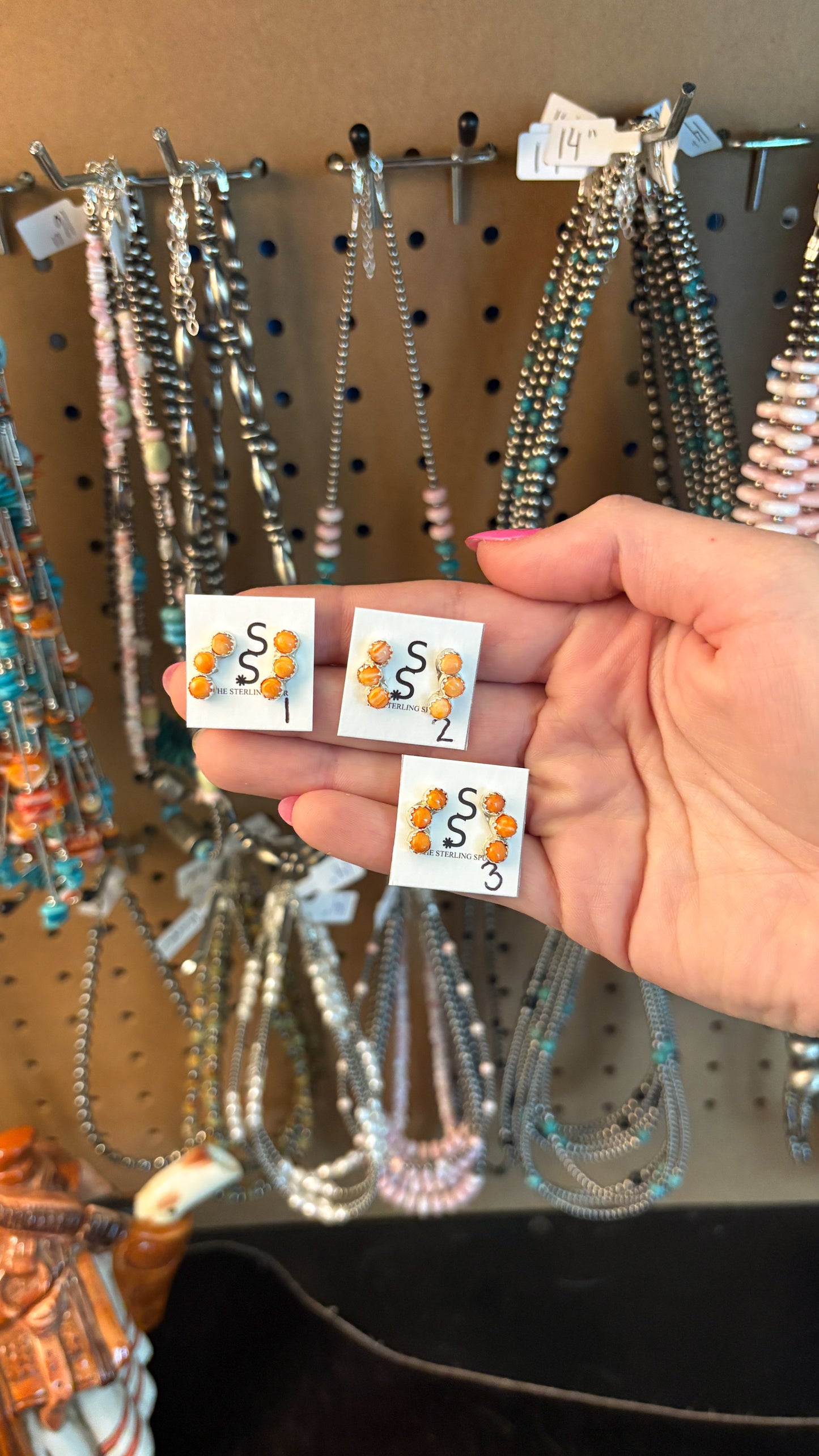 ORANGE SPINY OYSTER EAR CRAWLER STUD EARRINGS BY JANICE SPENCER