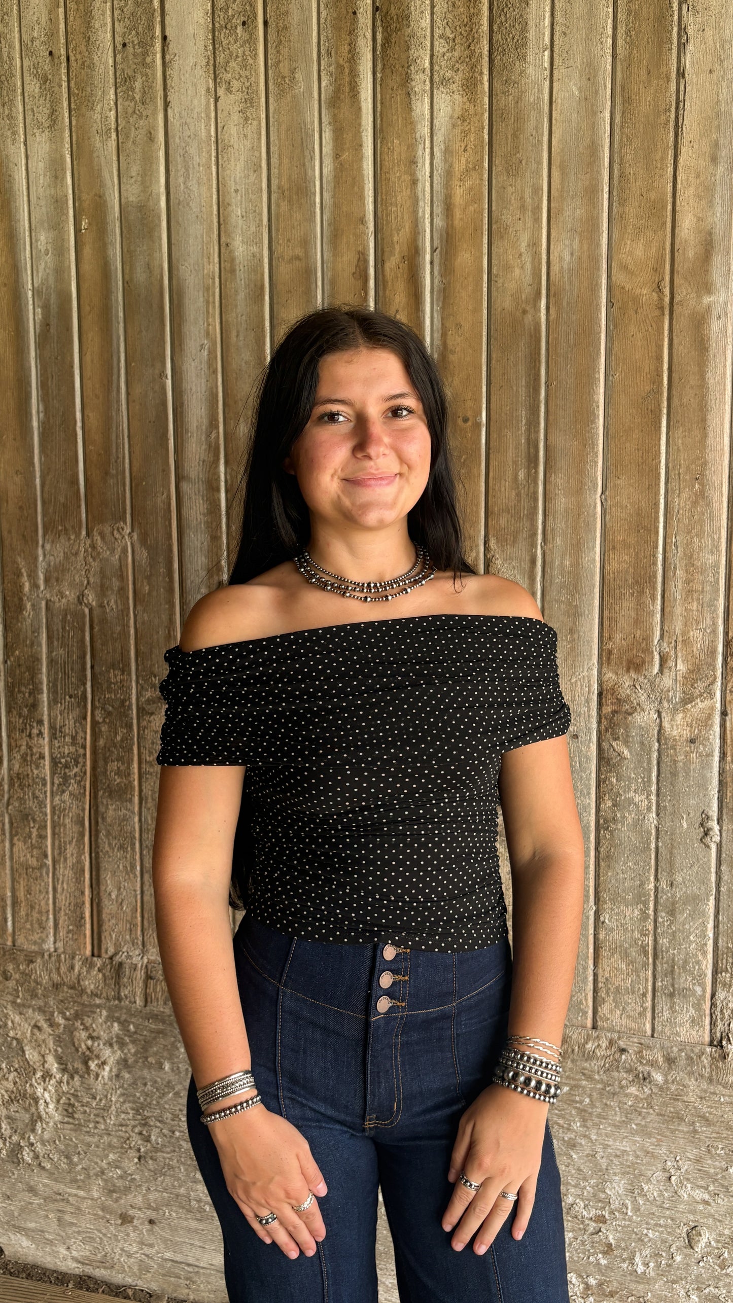 POLKA DOT OFF THE SHOULDER TOP