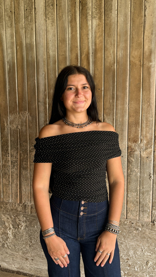 POLKA DOT OFF THE SHOULDER TOP