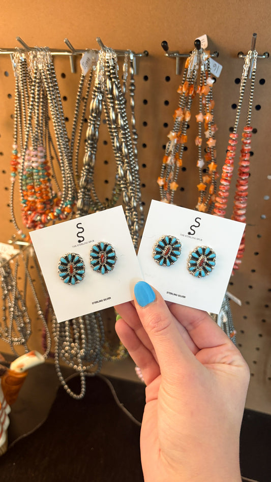 TURQUOISE & CORAL CLUSTER EARRINGS BY MILTON JAMES