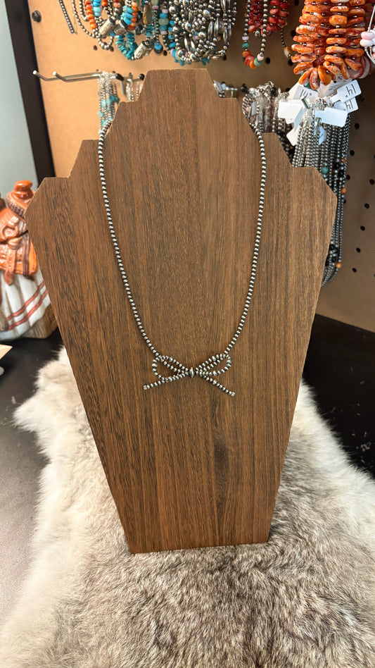 STERLING SILVER PEARL BOW NECKLACE