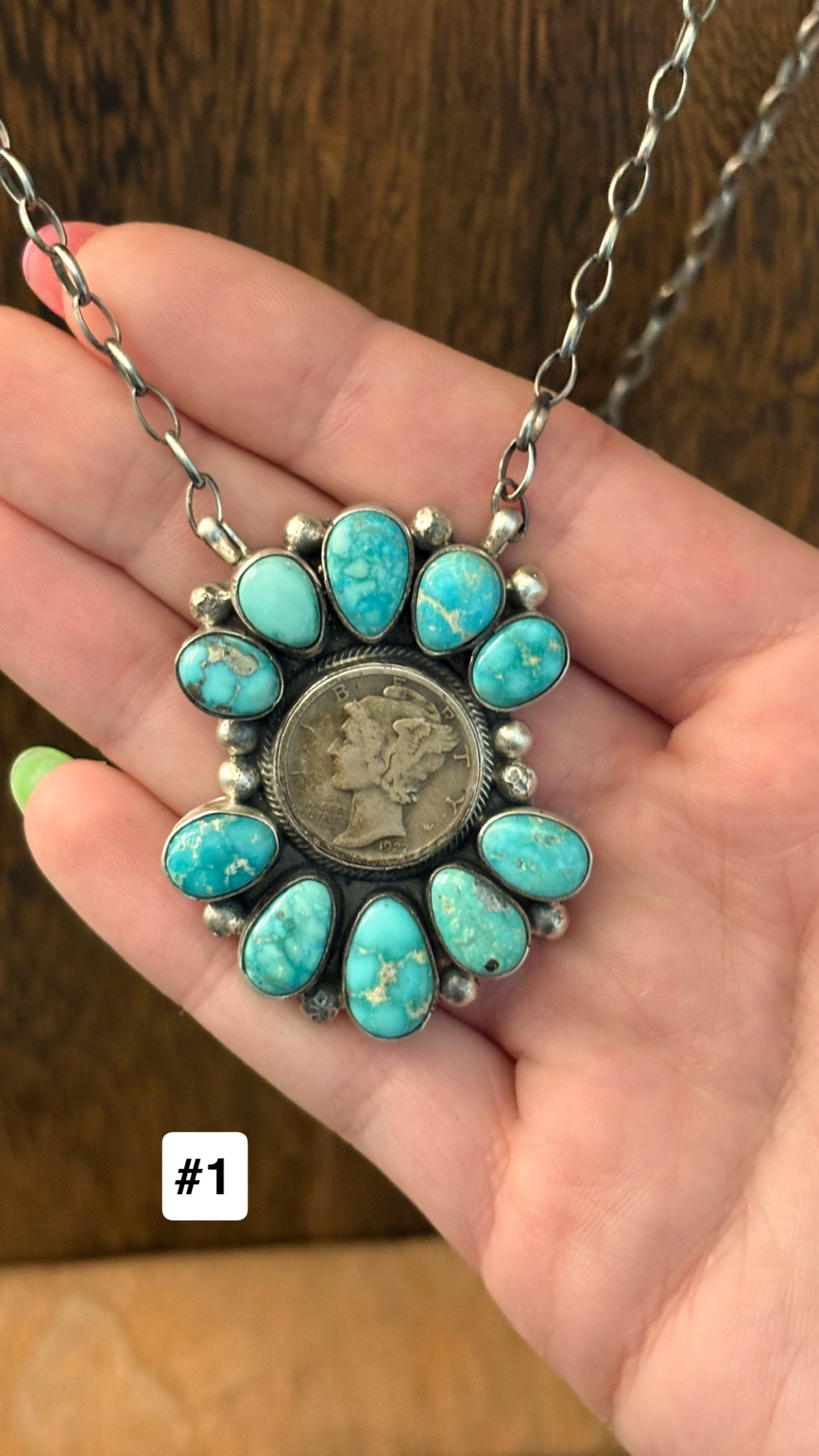 MIXED TURQUOISE MERCURY DIME CLUSTER NECKLACE BY JOHN SKEETS