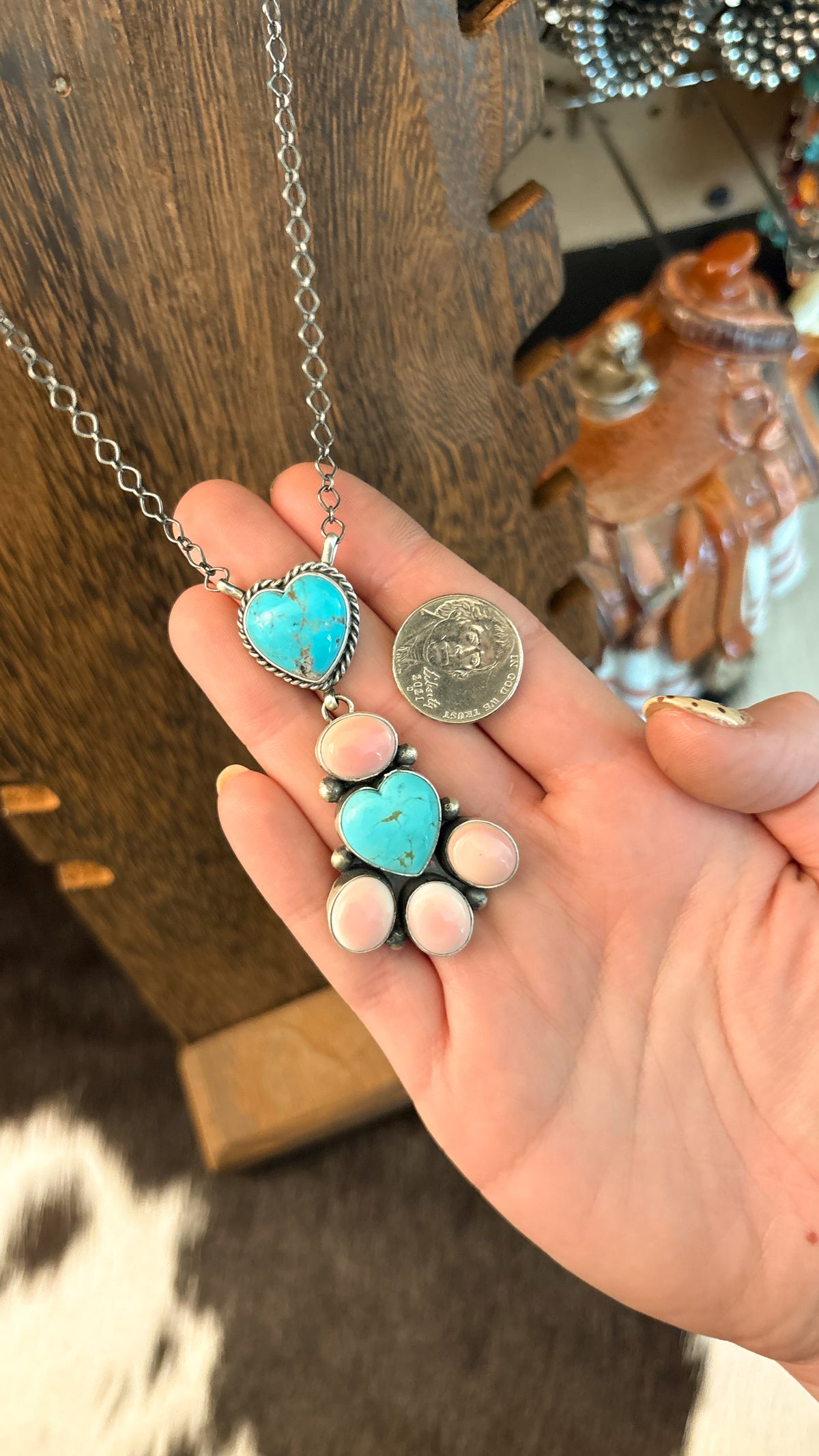 TURQUOISE & PINK CONCH HEART NECKLACE