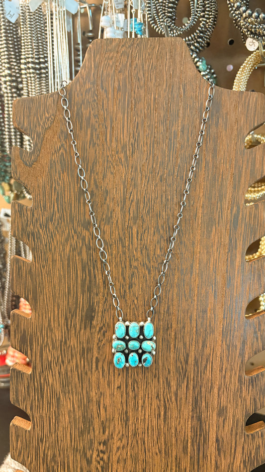 9 STONE TURQUOISE SQUARE NECKLACE BY SHARON FRANCISCO