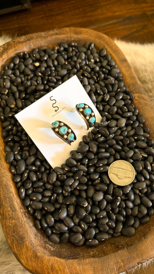 3 STONE TURQUOISE HOOP EARRINGS