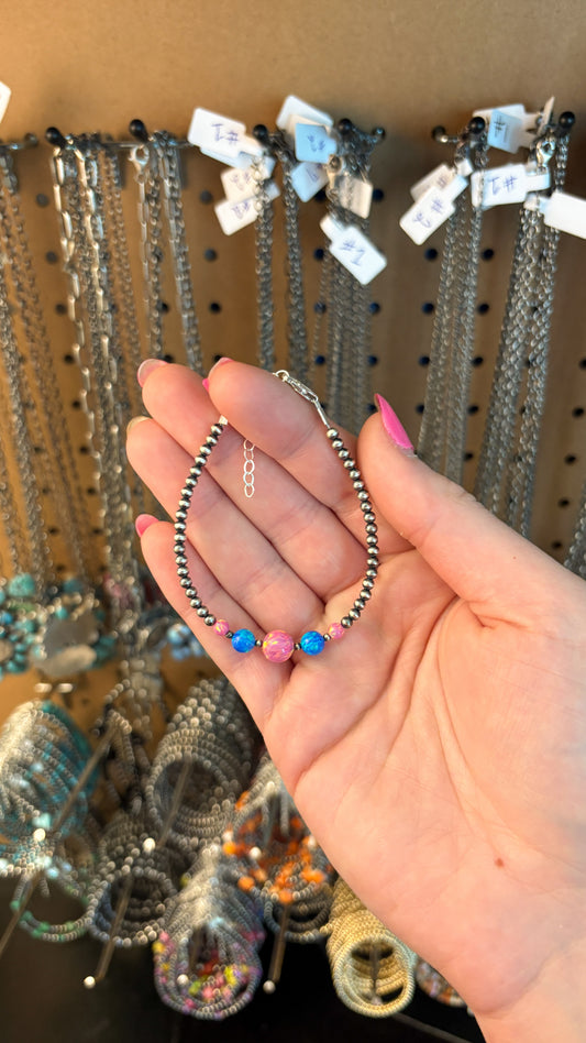 3-8MM GRADUATED PINK & BLUE OPAL BRACELET
