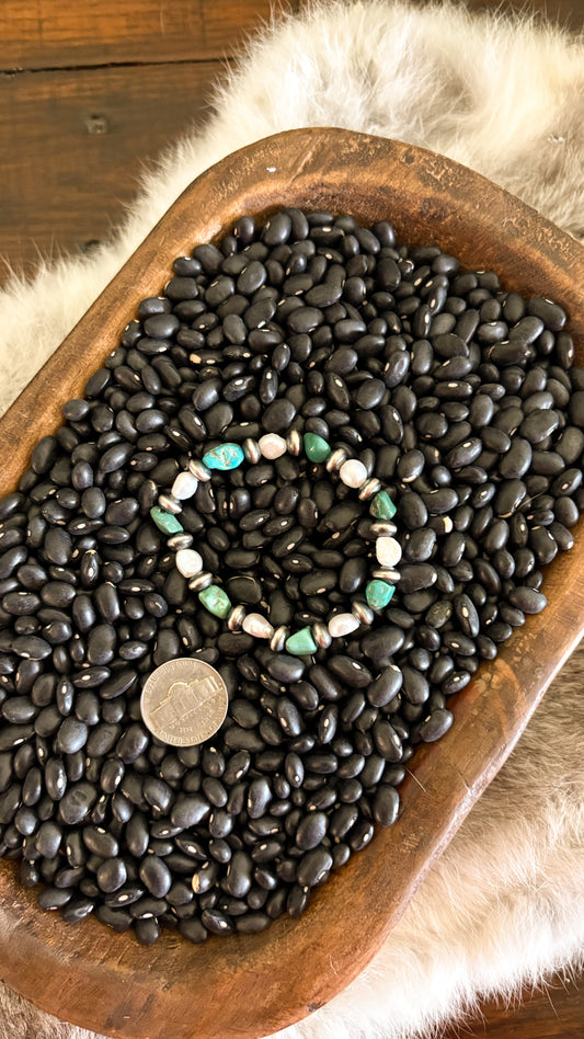 TURQUOISE & FRESHWATER PEARL STRETCH BRACELET