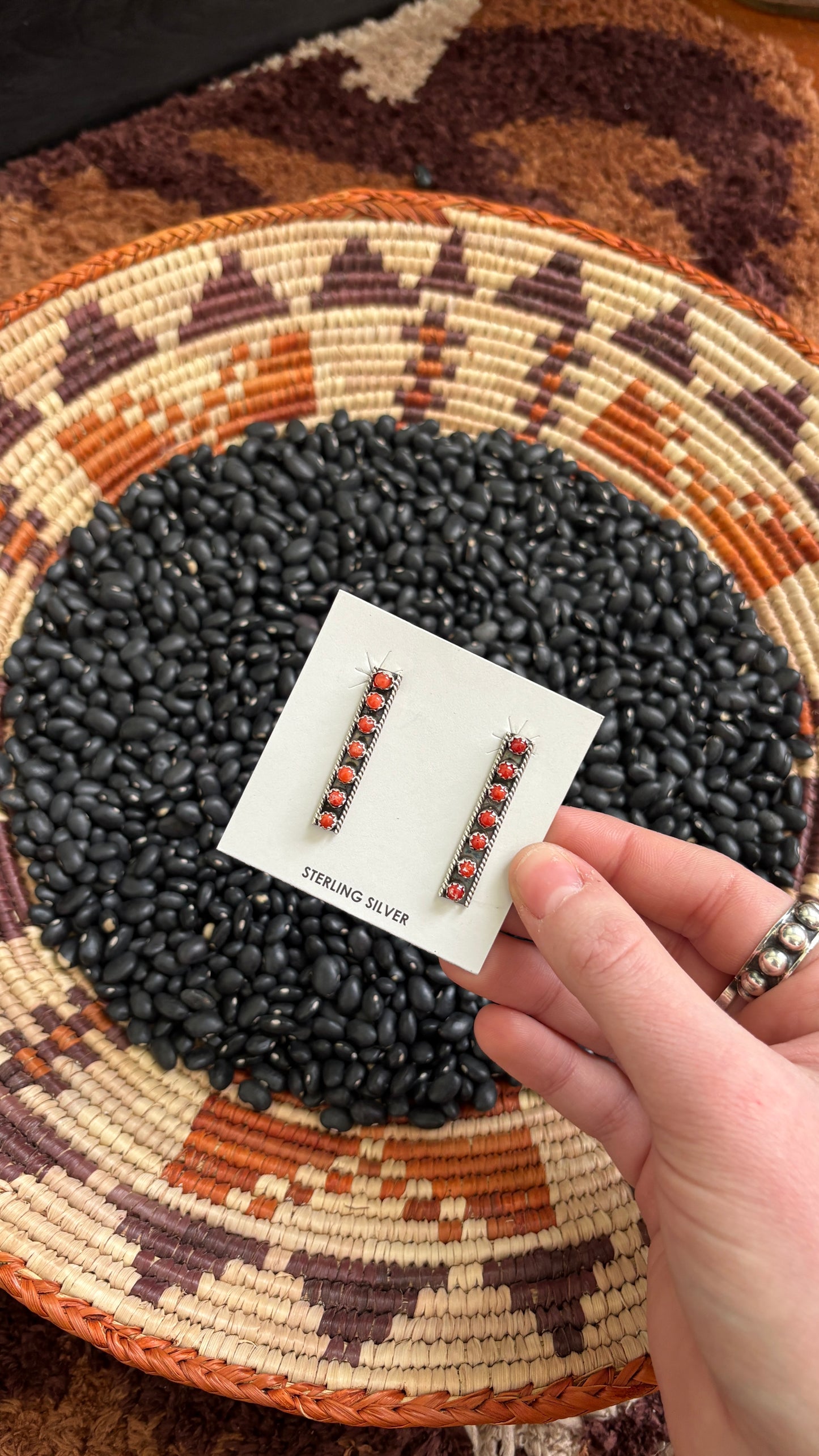 7 STONE CORAL BAR EARRINGS BY ESTHER WHITE