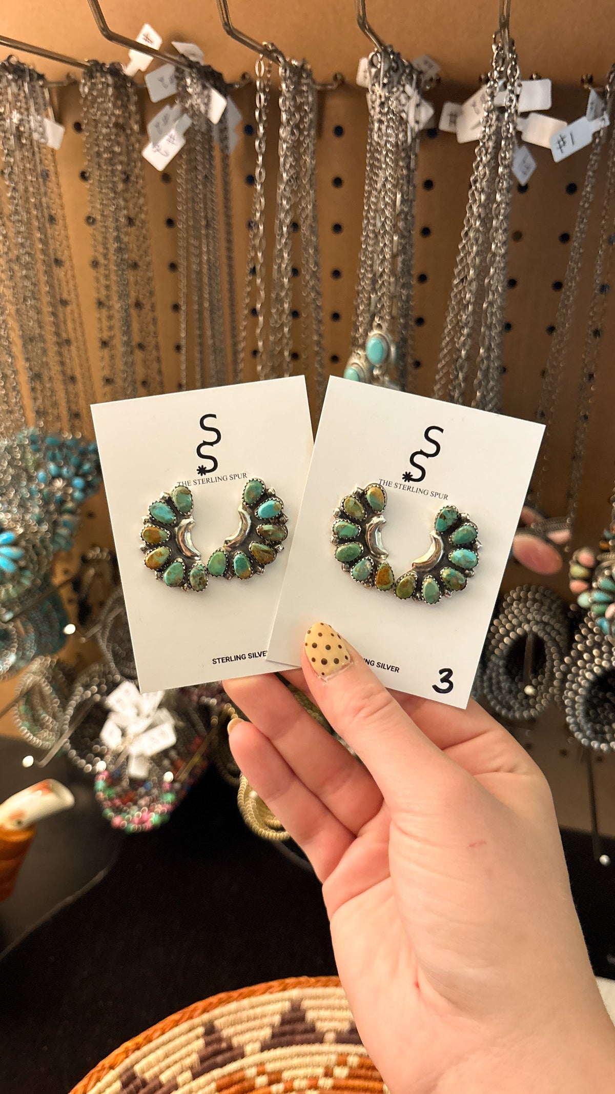 GREEN TURQUOISE CRESCENT MOON CLUSTER EARRINGS