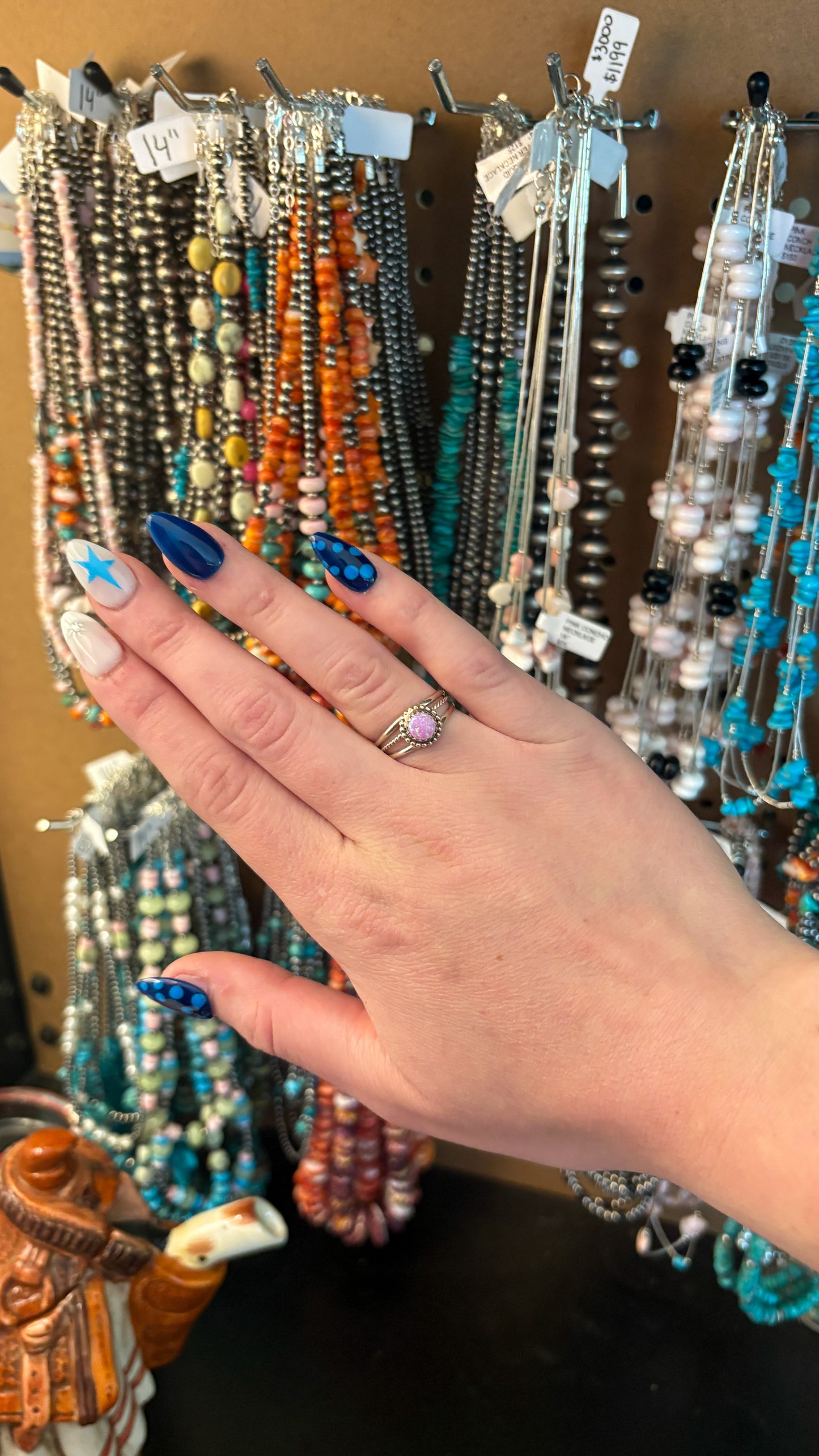 LIGHT PINK OPAL RING W ROPE DETAIL