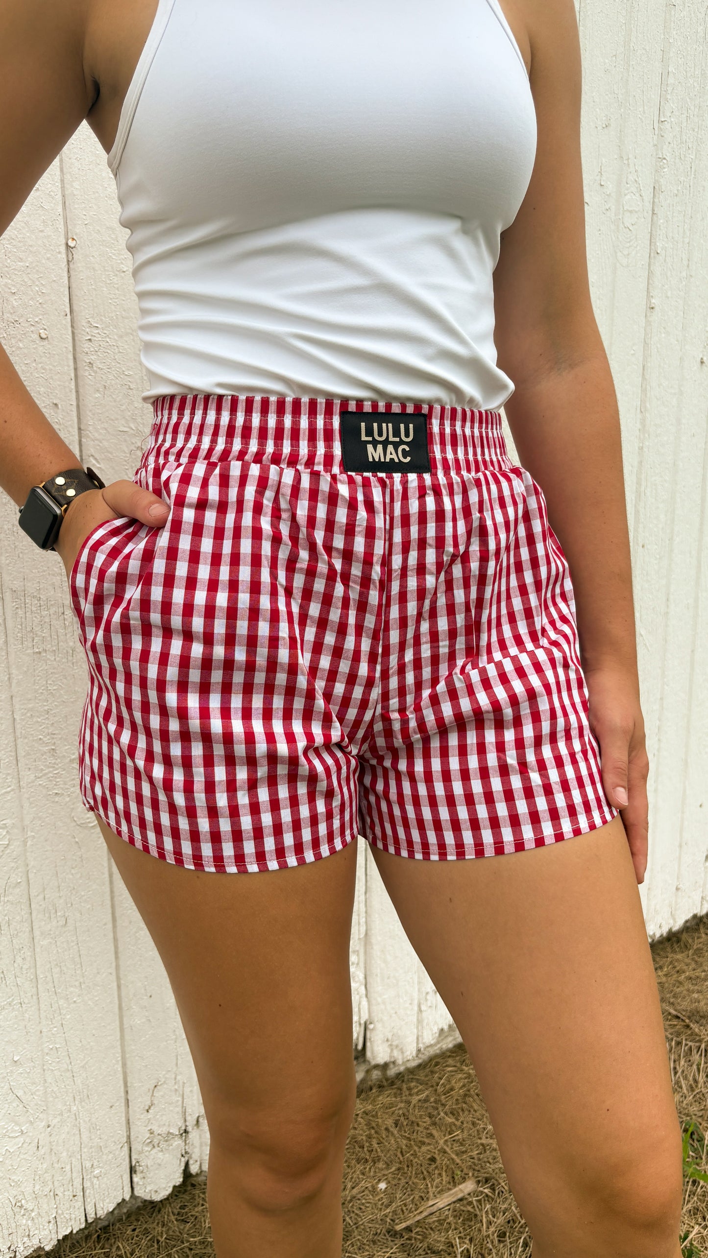 GINGHAM PRINT SHORTS - RED
