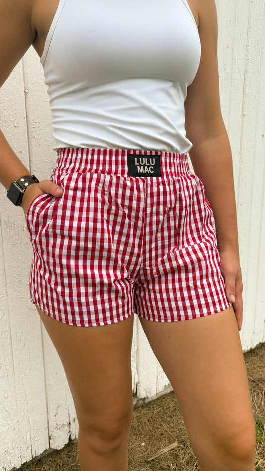 GINGHAM PRINT SHORTS - RED