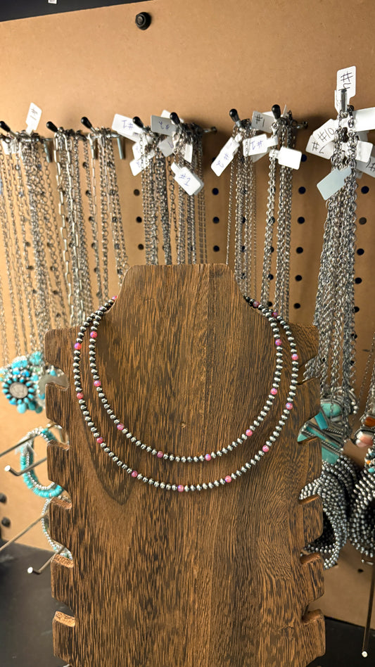 4MM RASPBERRY OPAL & STERLING SILVER PEARL NECKLACE