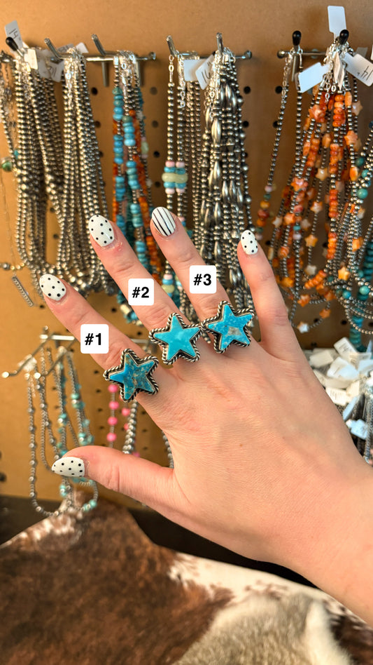 ADJUSTABLE KINGMAN TURQUOISE STAR RING BY JOHNNY DIXON