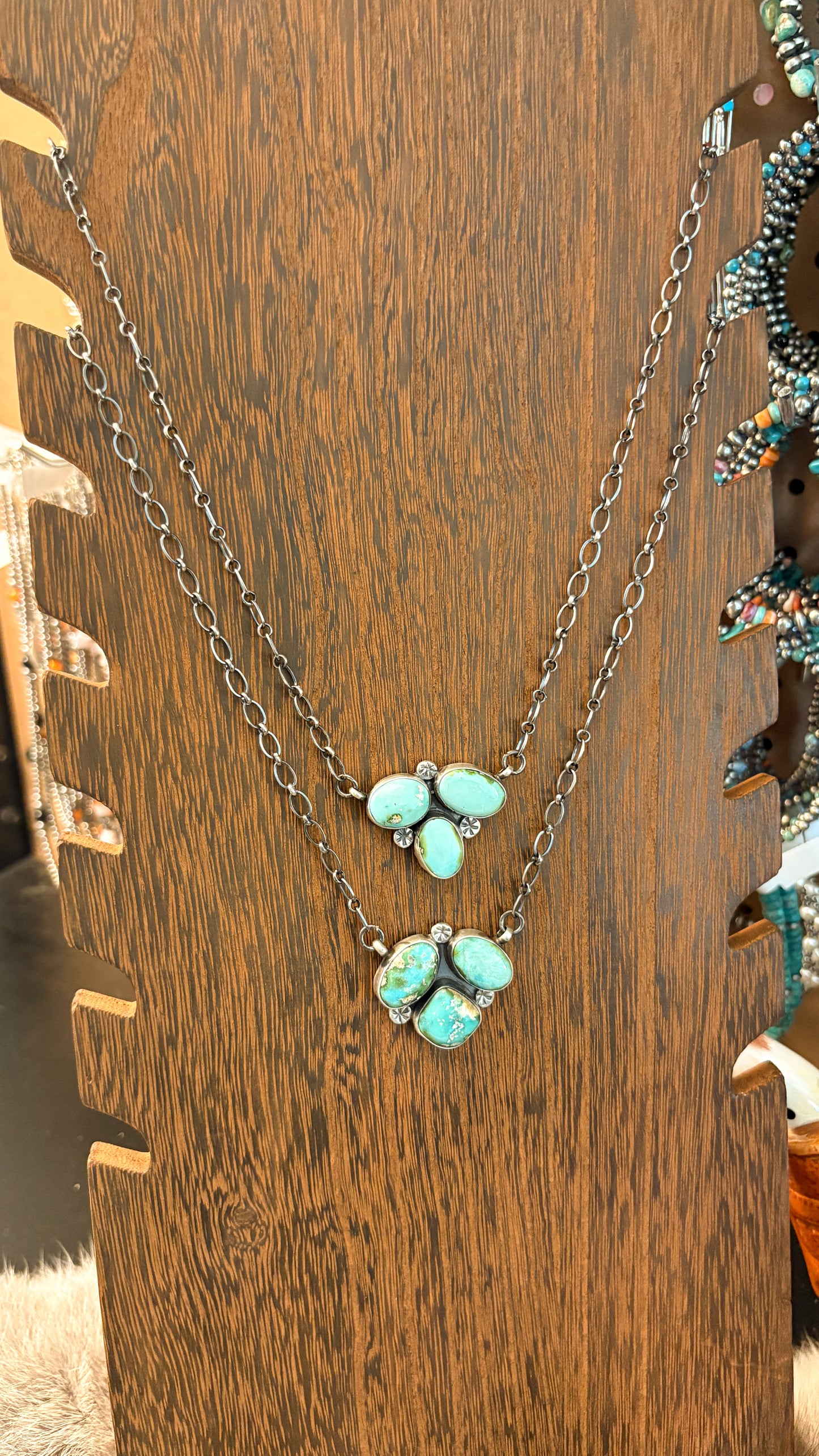 3 STONE SONORAN GOLD TURQUOISE CLUSTER NECKLACE BY TALIA BENALLY