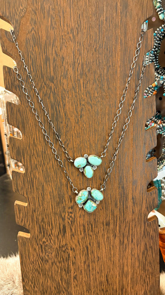 3 STONE SONORAN GOLD TURQUOISE CLUSTER NECKLACE BY TALIA BENALLY