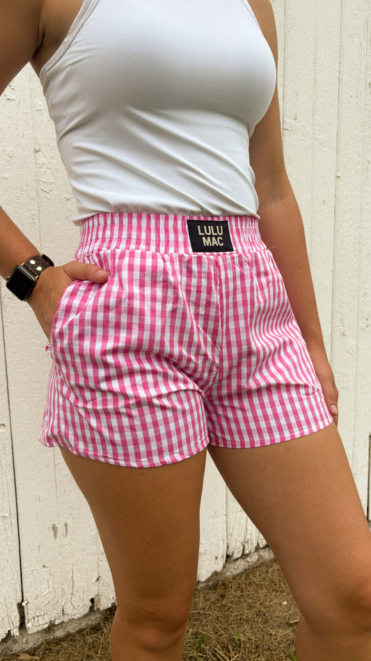 GINGHAM PRINT SHORTS - PRETTY PINK