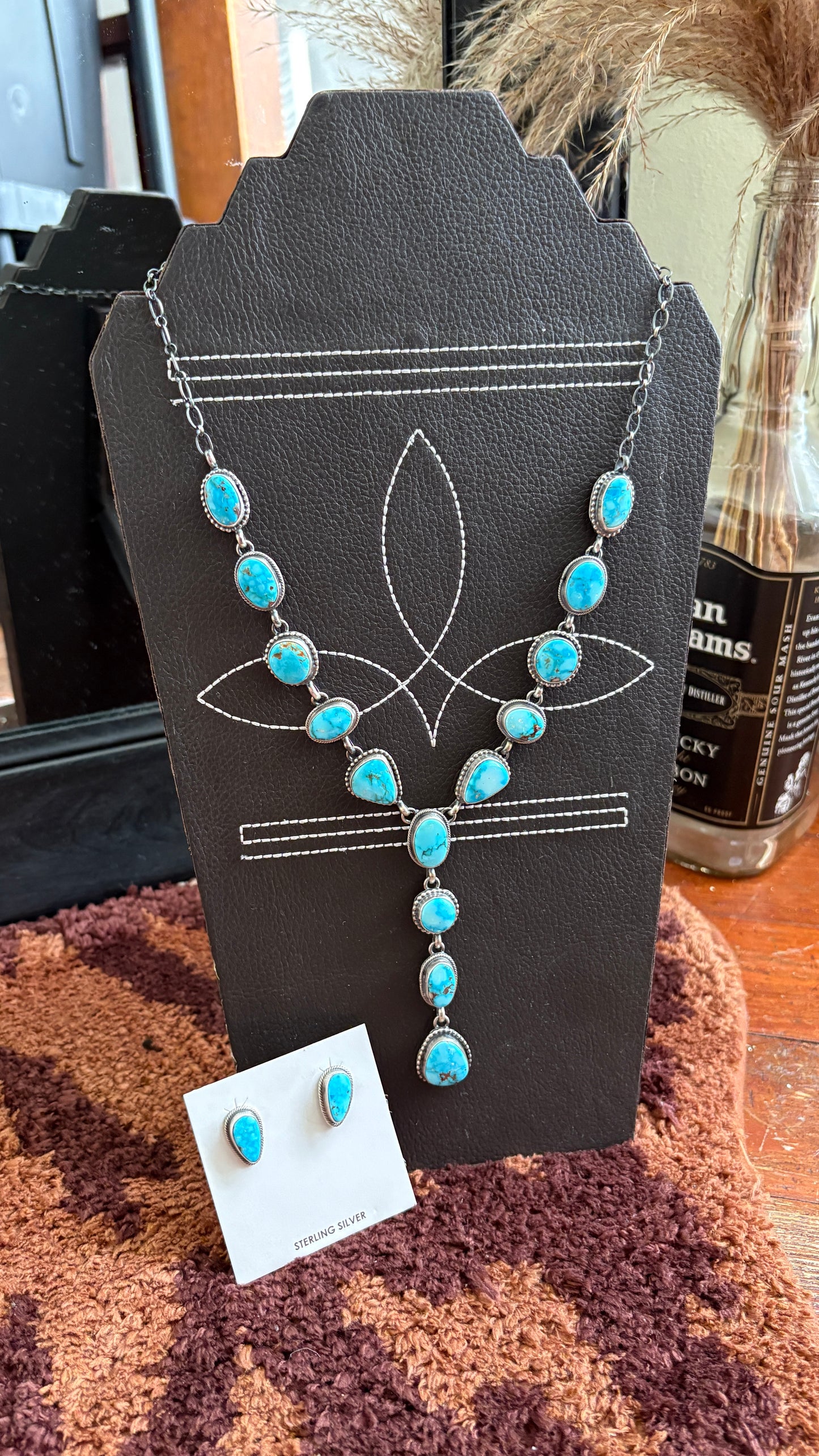 KINGMAN TURQUOISE LARIAT SET BY DARRIN LIVINGSTON