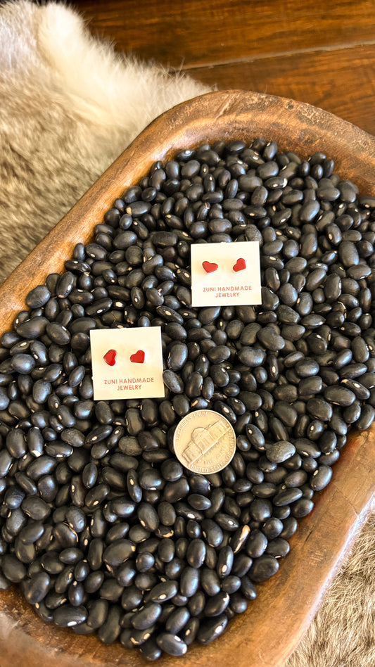 HEART SHAPED CORAL ZUNI STUDS