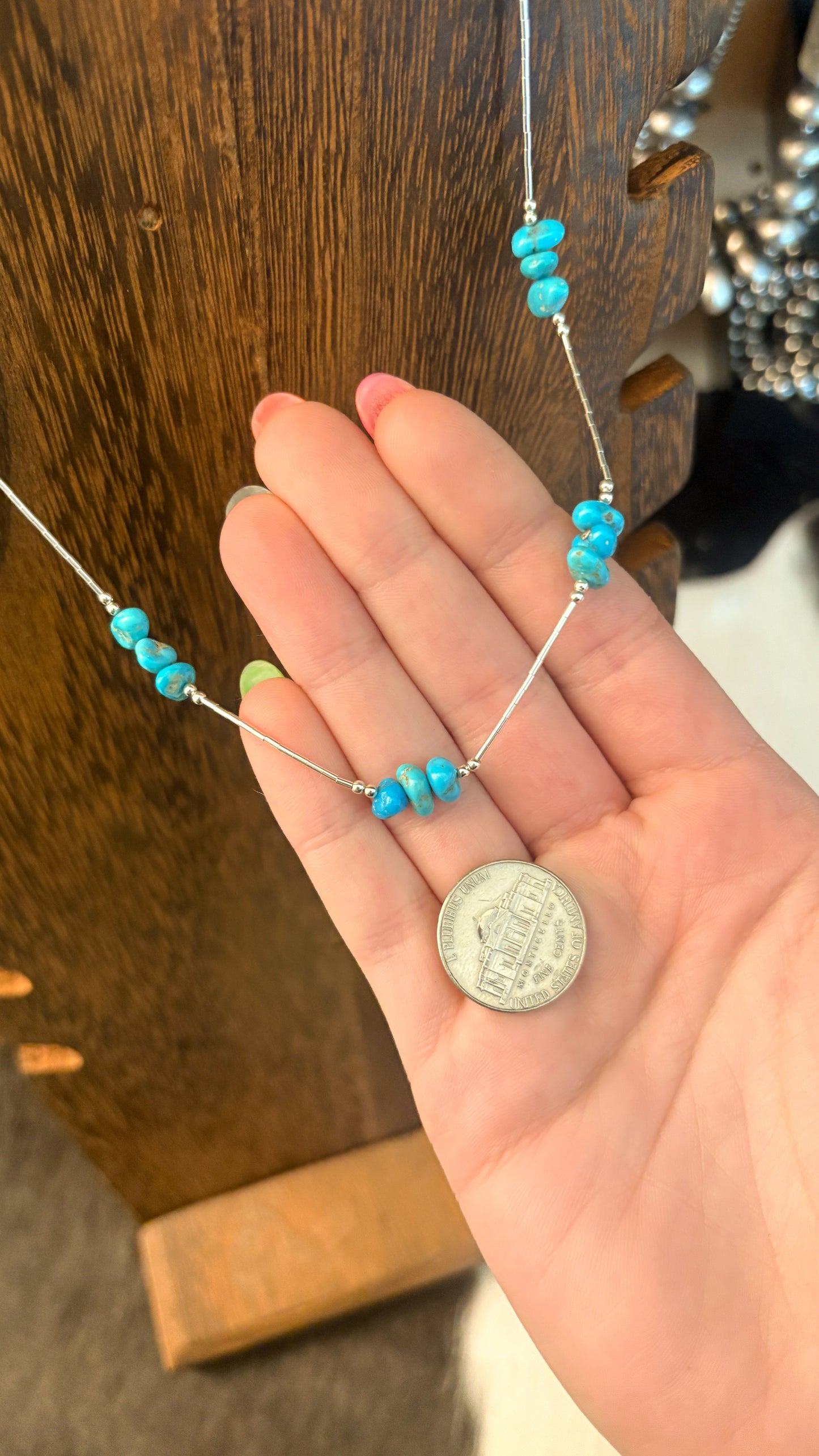 LIQUID SILVER KINGMAN TURQUOISE NUGGET NECKLACE