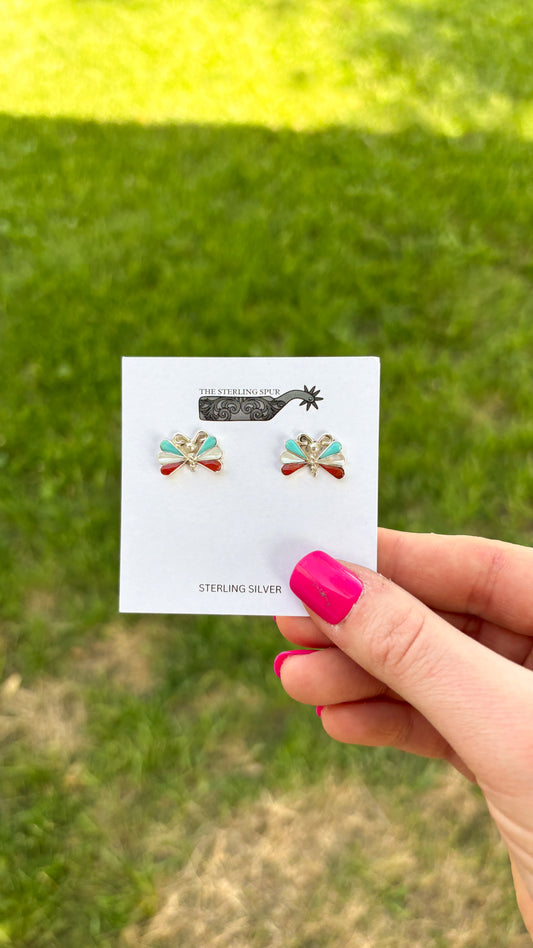 INLAY BUTTERFLY STUDS - RED, WHITE, & BLUE
