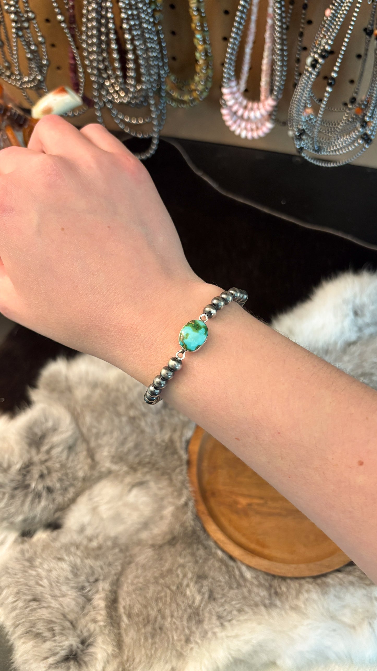 6MM STERLING SILVER STRETCH BRACELET W SONORAN GOLD CHARM