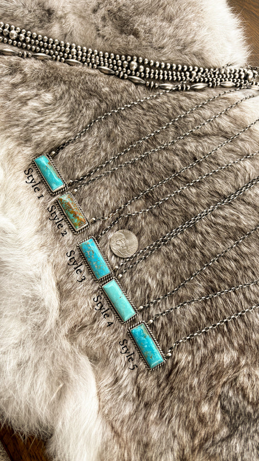 LARGE KINGMAN TURQUOISE BAR NECKLACE BY JOHNNY DIXON