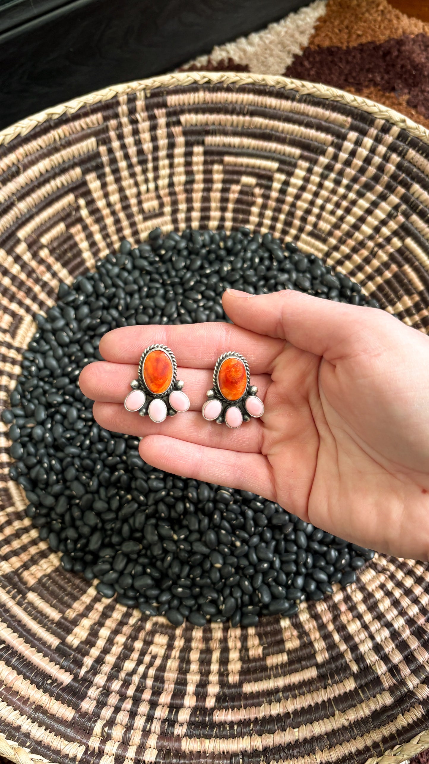 ORANGE SPINY & PINK CONCH CLUSTER EARRINGS