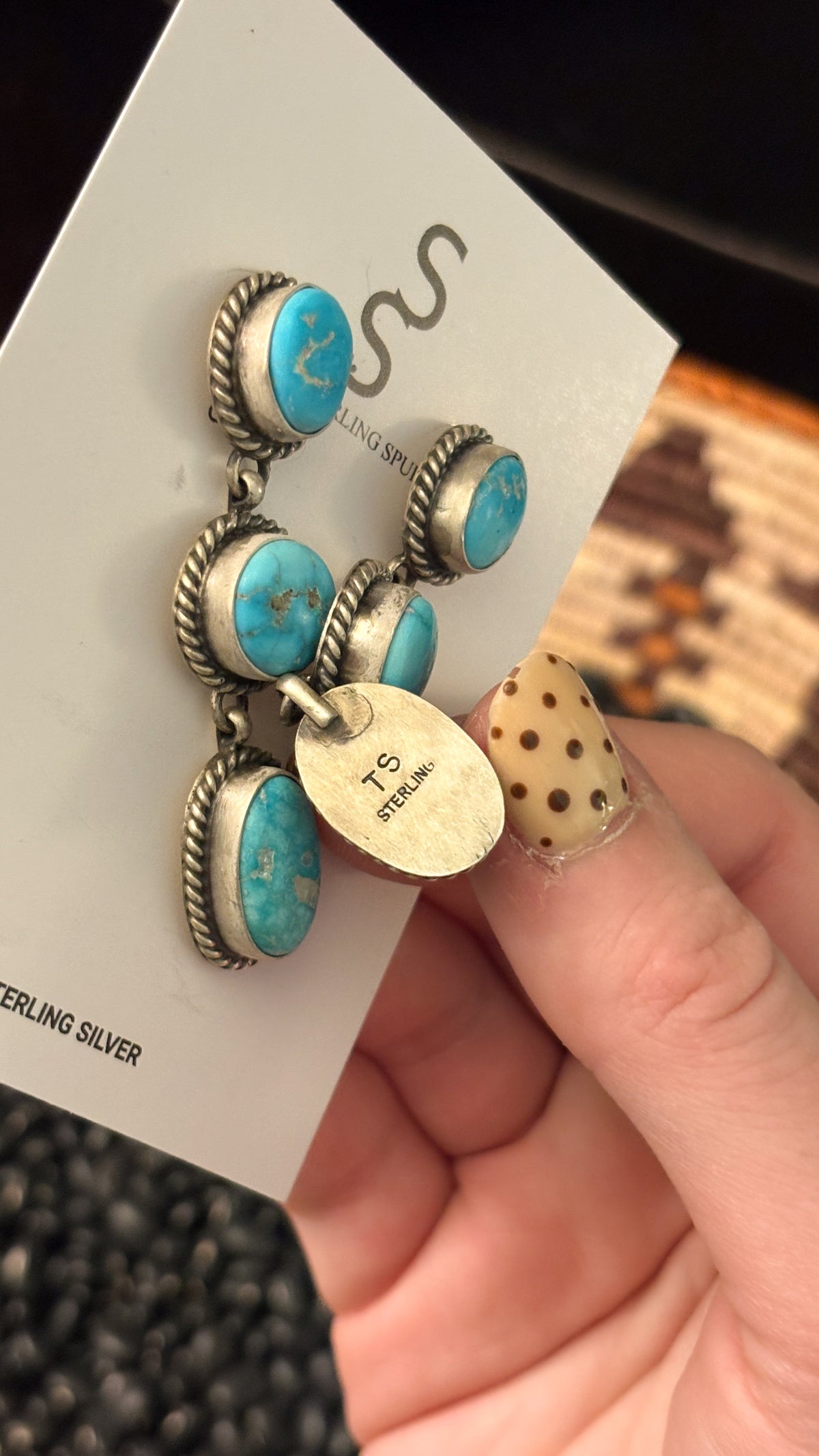SKY BLUE SONORAN TURQUOISE DANGLE EARRINGS STAMPED TS STERLING