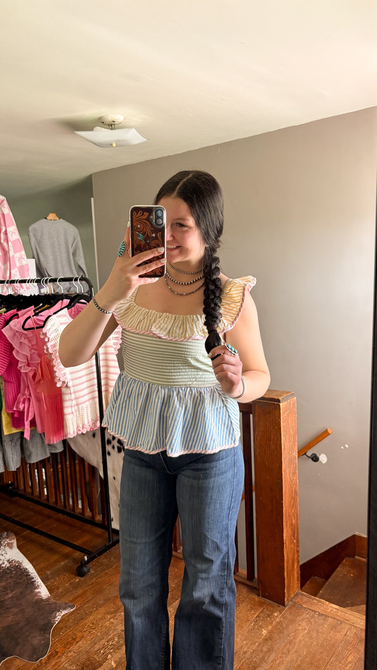 STRIPED MULTI COLOR RUFFLE TOP