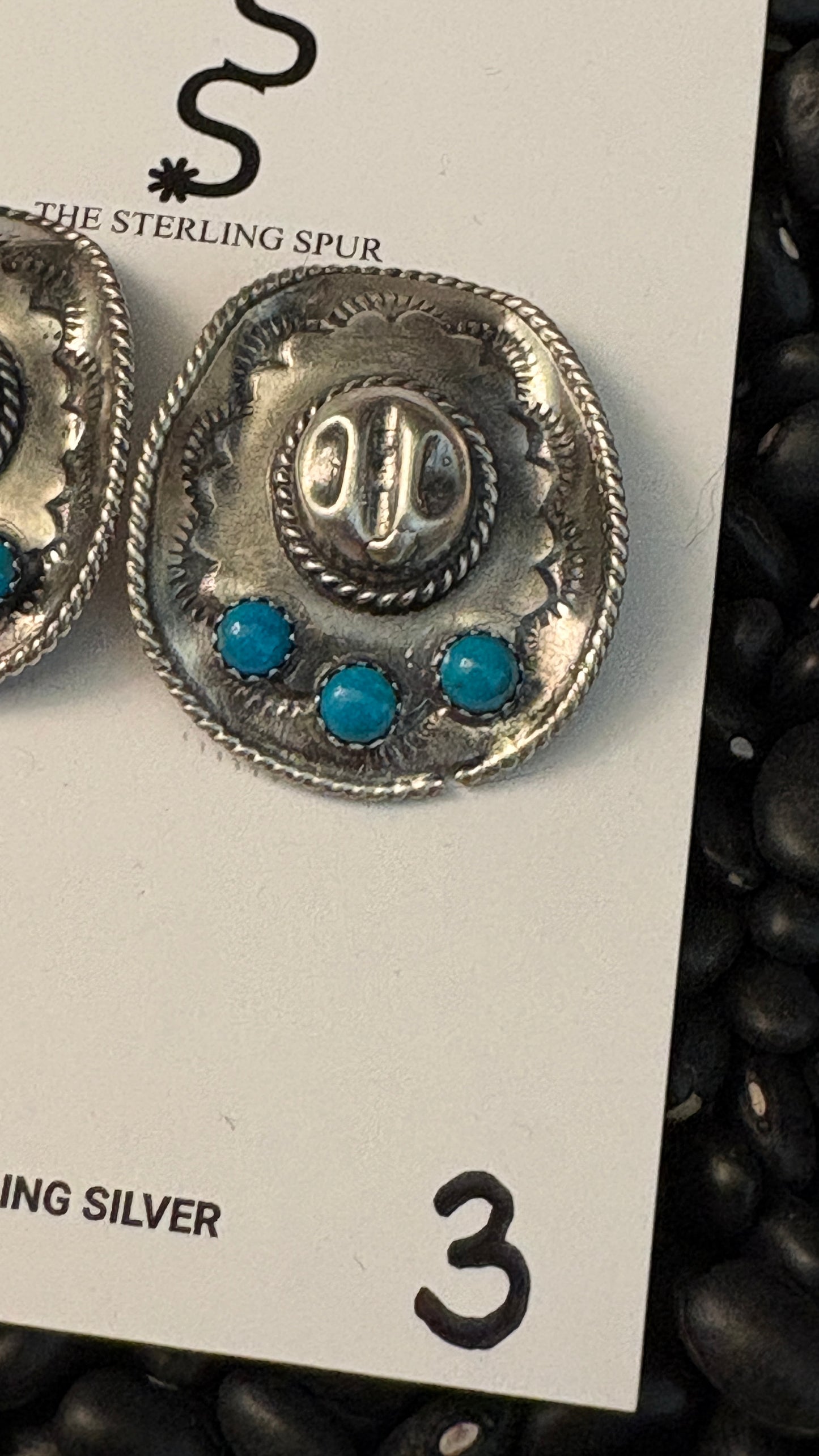KINGMAN TURQUOISE COWBOY HAT EARRINGS BY BOBBY PLATERO