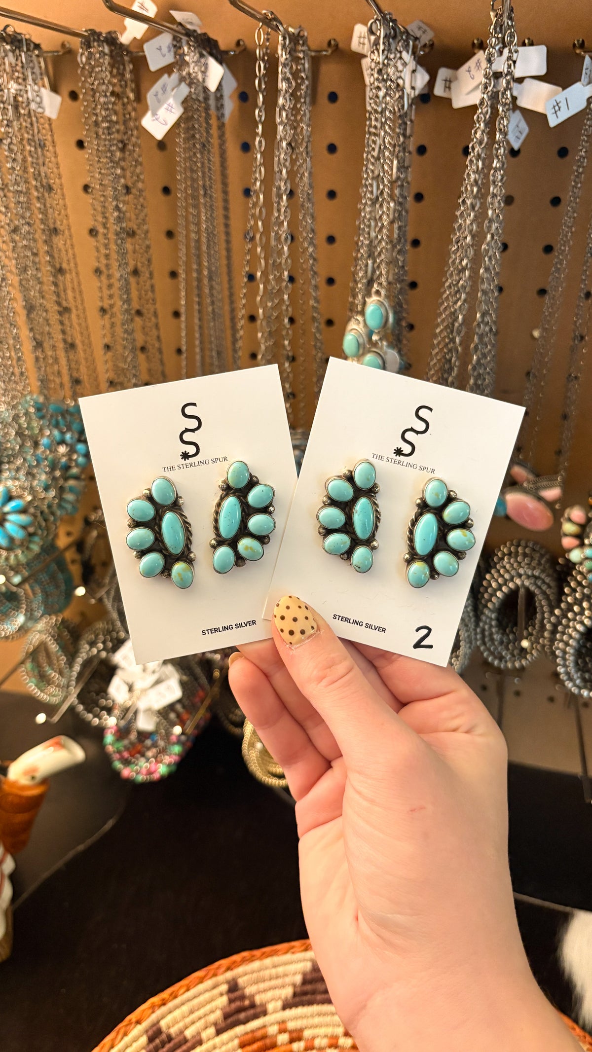KINGMAN TURQUOISE HALF CLUSTER EARRINGS STAMPED AH STERLING