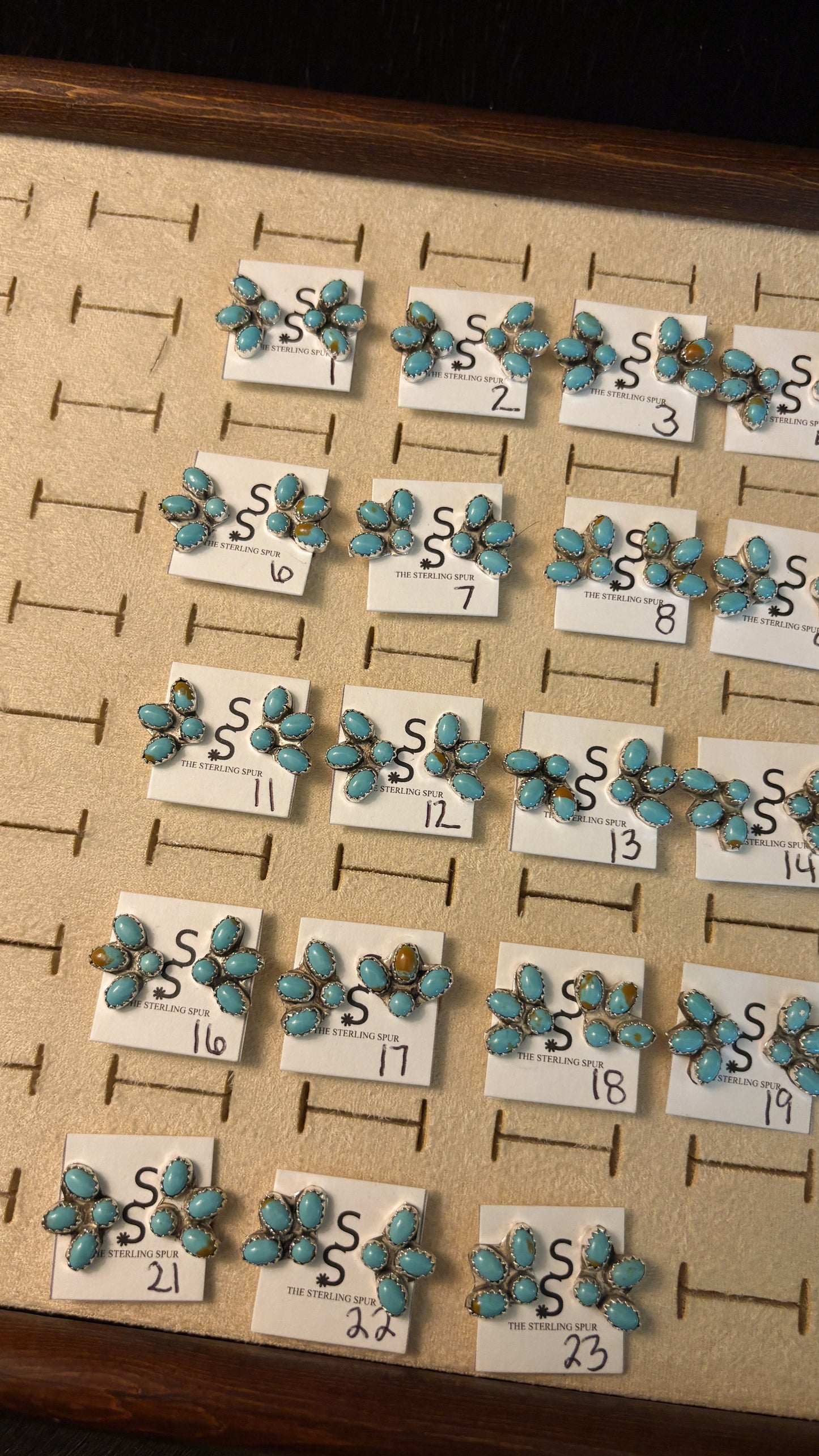 MINI KINGMAN TURQUOISE HALF CLUSTER EARRINGS BY MAXINE RAMIREZ