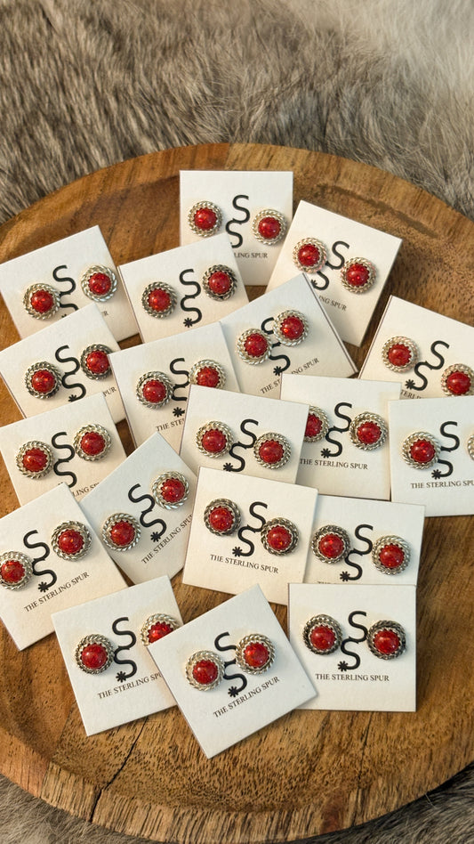 MINI RED FIRE OPAL STUDS BY ESTHER WHITE