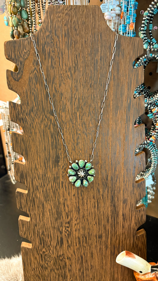 SONORAN GOLD TURQUOISE CLUSTER NECKLACE W STARSHOT DETAIL BY DANNY HENIO