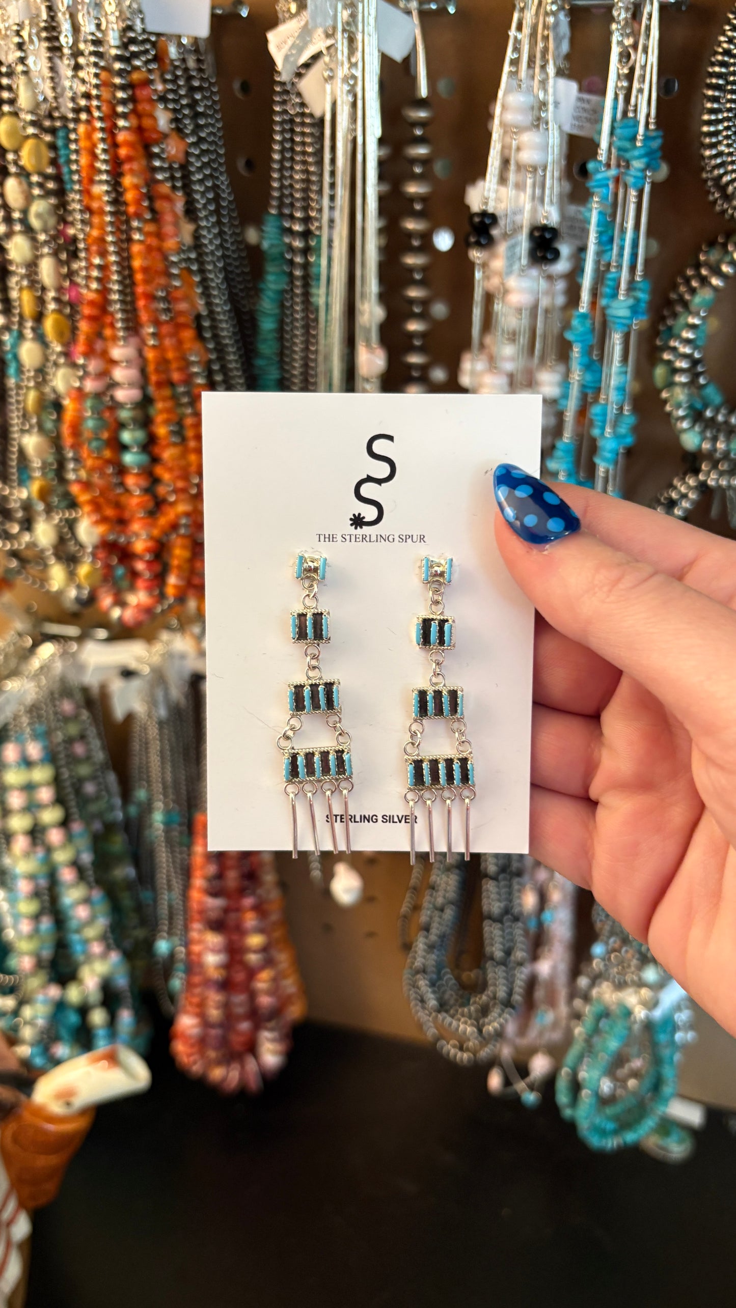 TURQUOISE ZUNI CHANDELIER EARRINGS BY DAVIS KAAMASEE