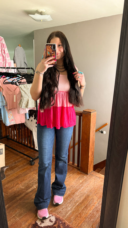 3 SHADES OF PINK TIERED TOP