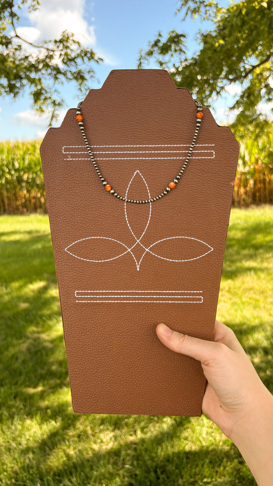 GRADUATED ORANGE SPINY OYSTER PEARL NECKLACE