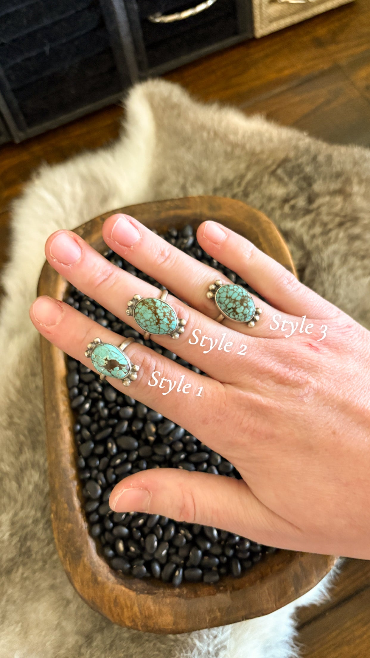 LARGE SIZE SINGLE STONE TURQUOISE RING W BALL DETAIL