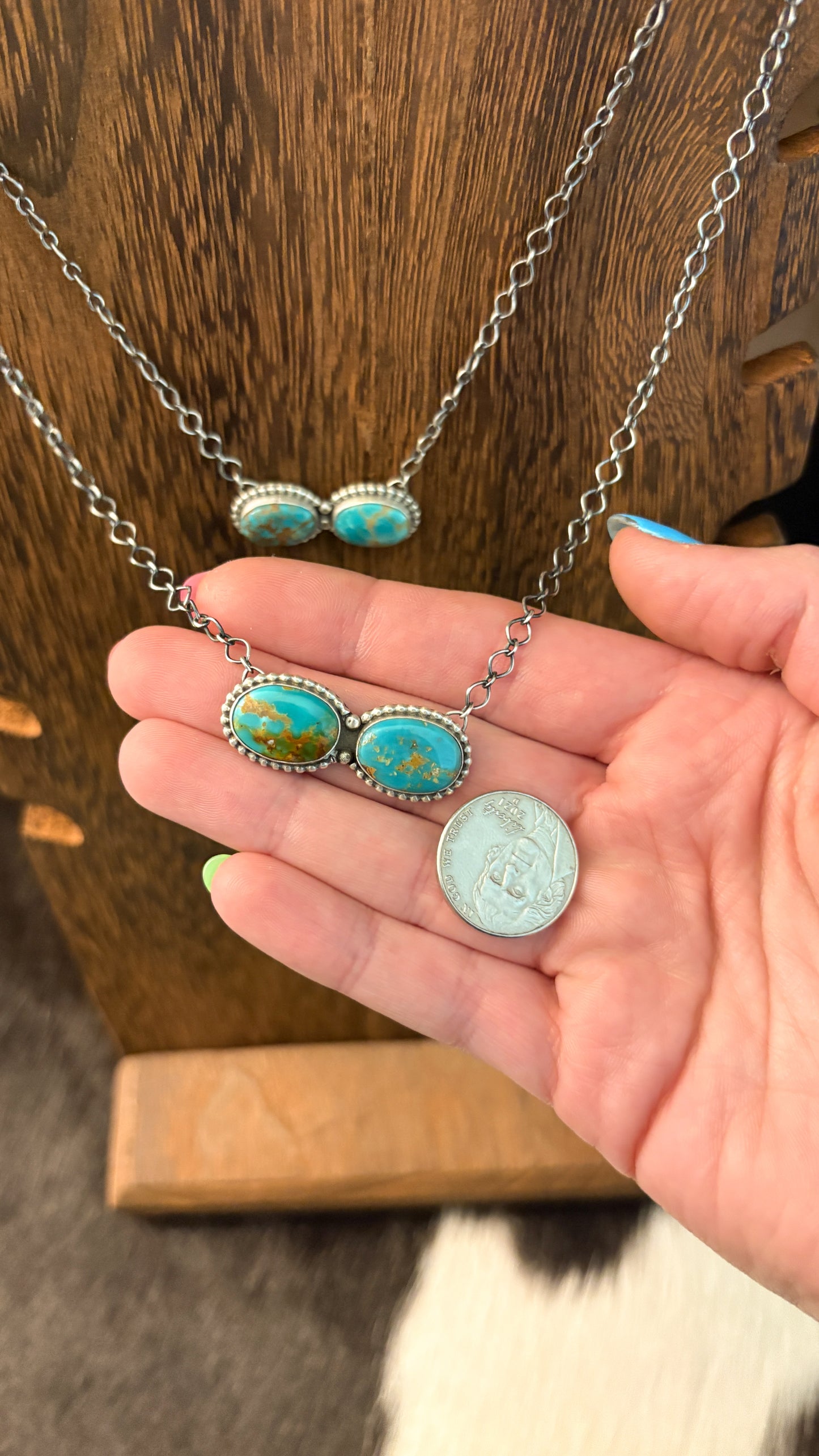DOUBLE STONE TURQUOISE BAR NECKLACE