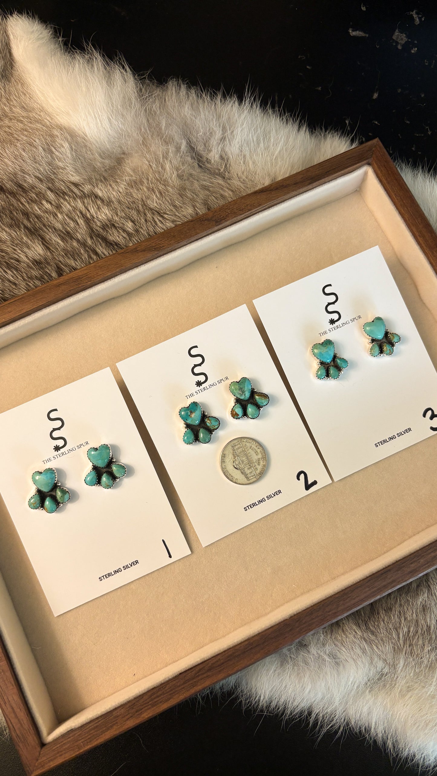 HALF CLUSTER KINGMAN TURQUOISE HEART STUD EARRINGS