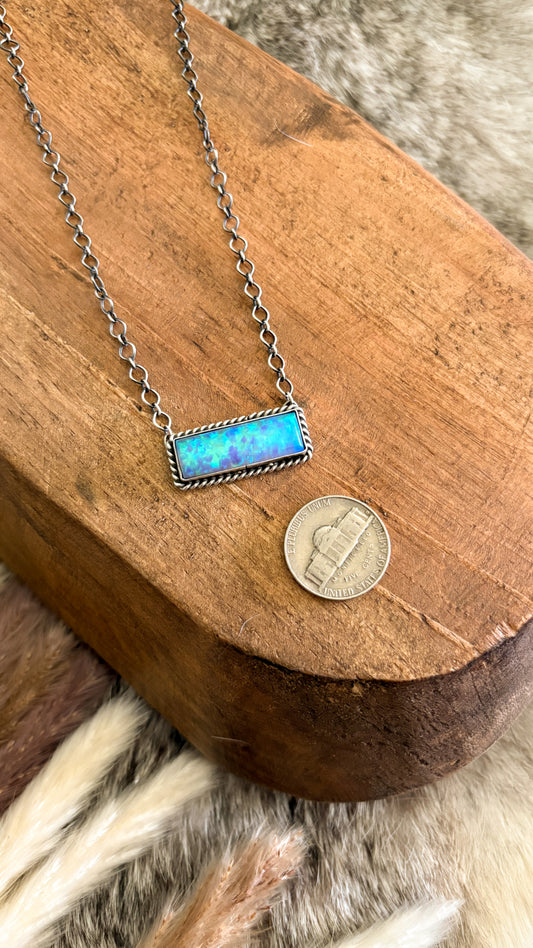 BLUE OPAL BAR NECKLACE