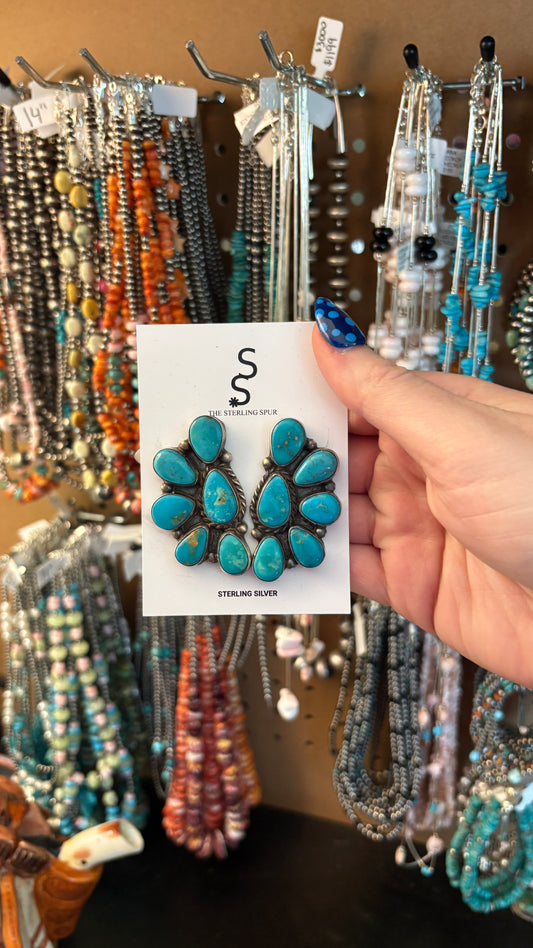 XL KINGMAN TURQUOISE HALF CLUSTER EARRINGS BY WILSON DAWES