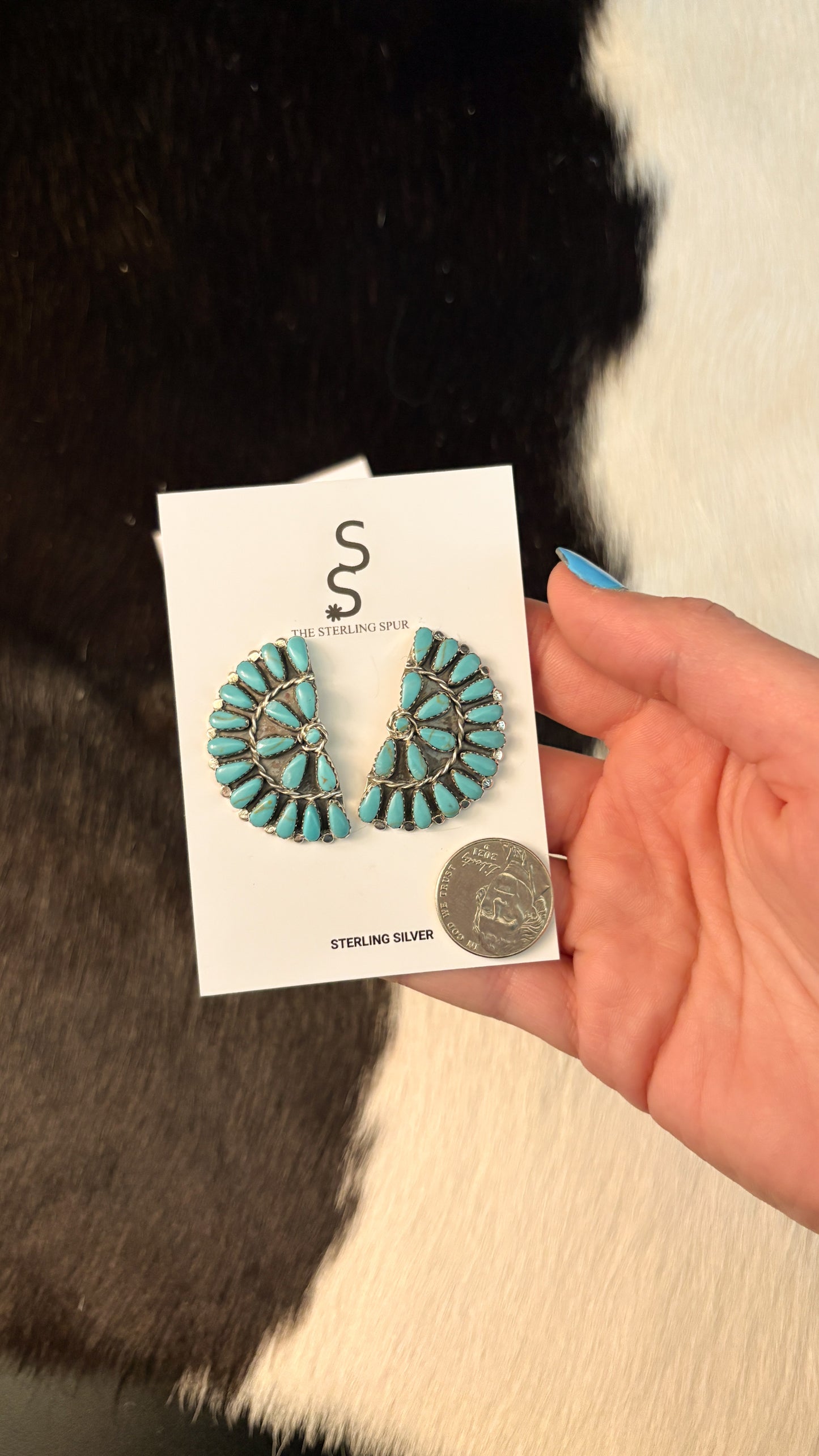 BIG PAPA TURQUOISE HALF CLUSTER EARRINGS BY MATHILDA BENALLY