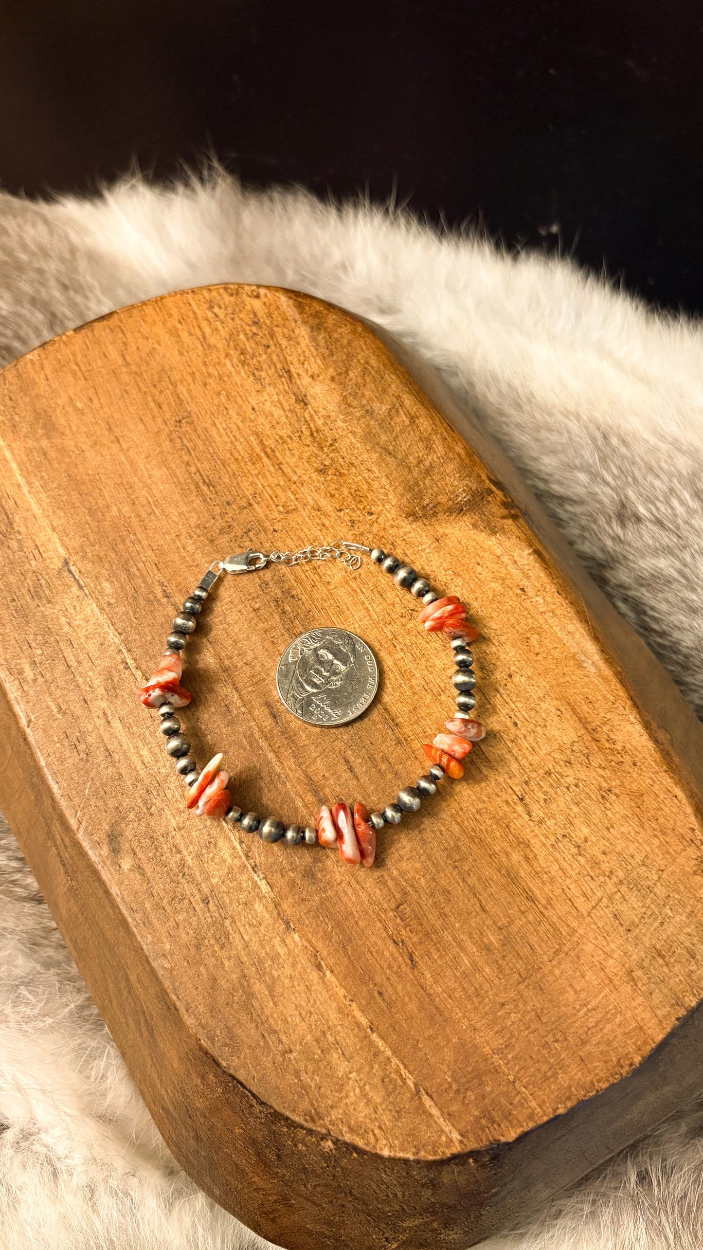 3-5MM PEARL RED SPINY OYSTER CHIP BRACELET