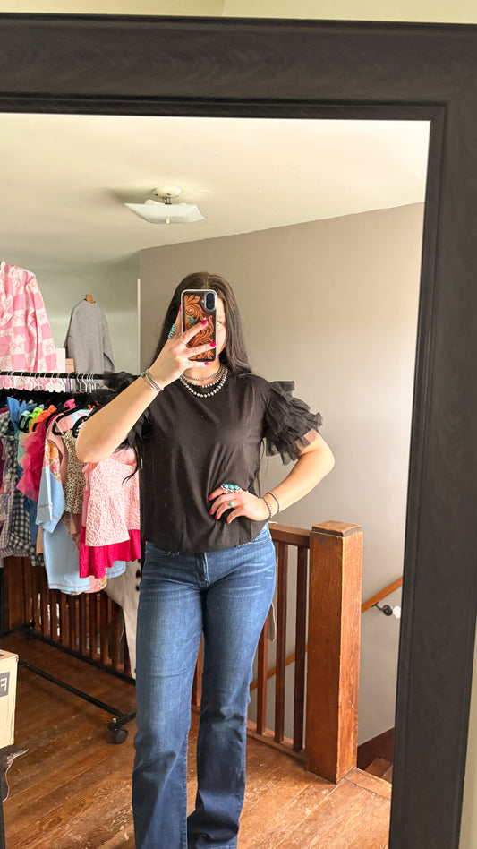 MESH SLEEVE TOP - BLACK