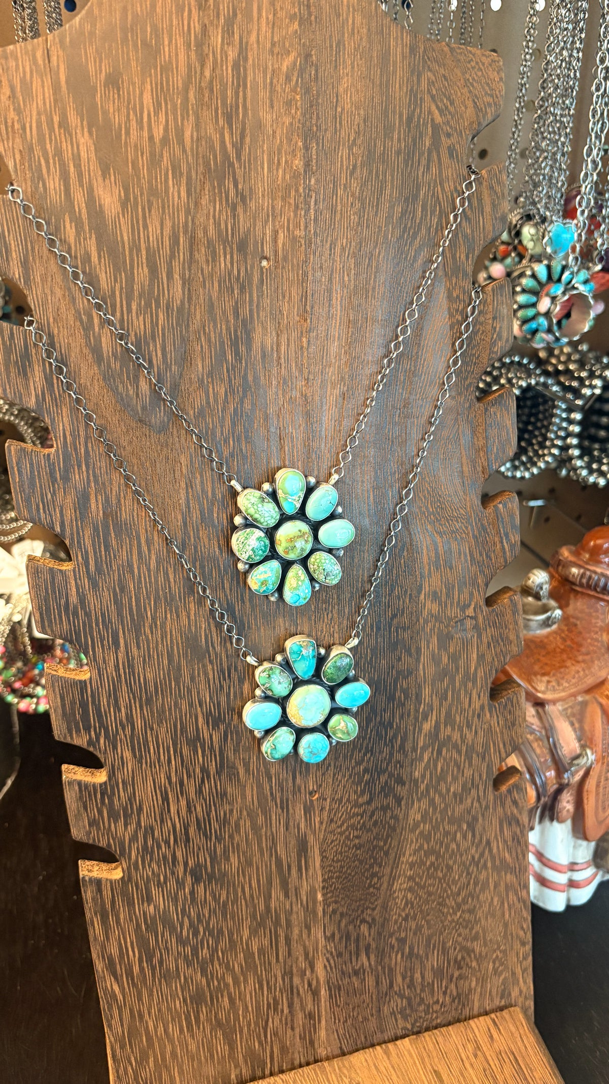 SONORAN GOLD TURQUOISE CLUSTER NECKLACE STAMPED TS STERLING