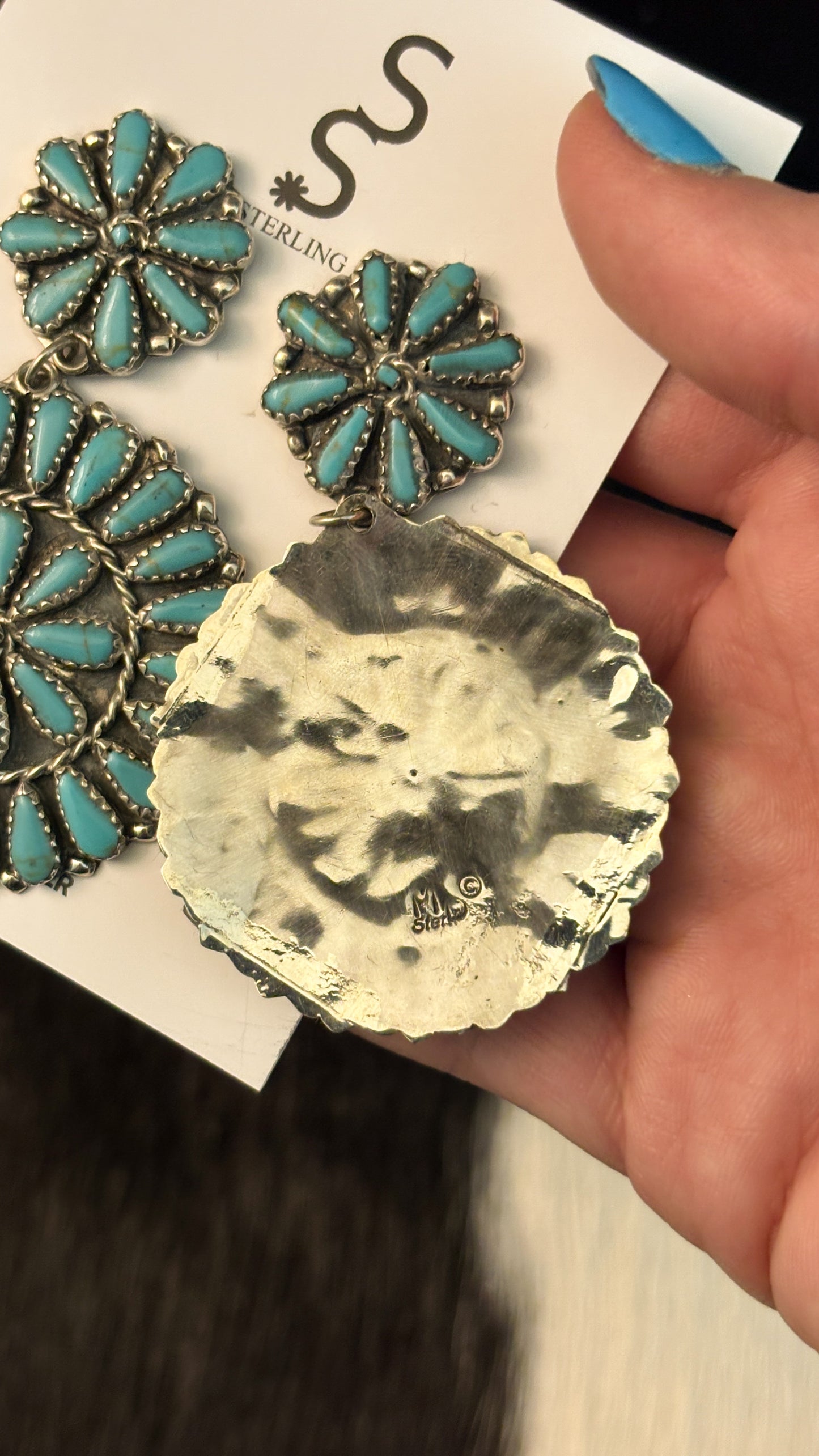 KINGMAN TURQUOISE CLUSTER DANGLE EARRINGS BY MYRA BENALLY