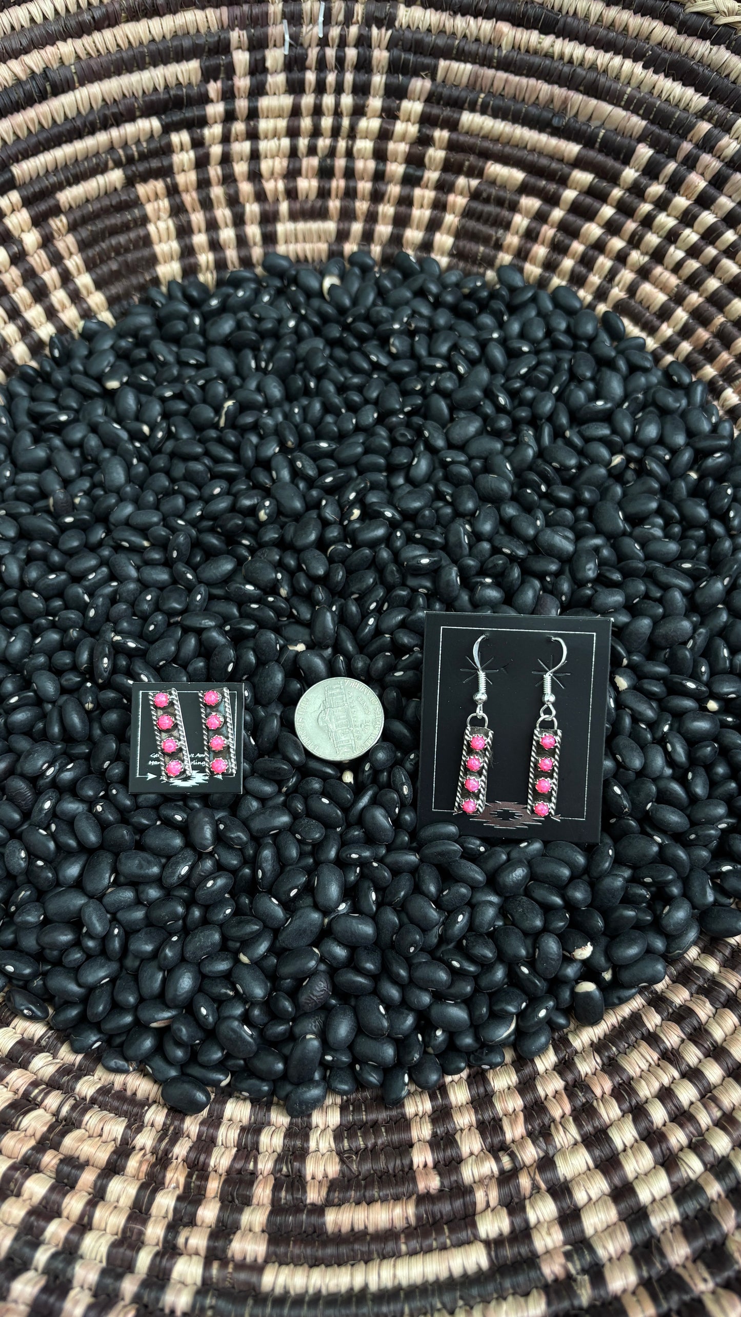 4 STONE HOT PINK OPAL BAR EARRINGS - SMALL